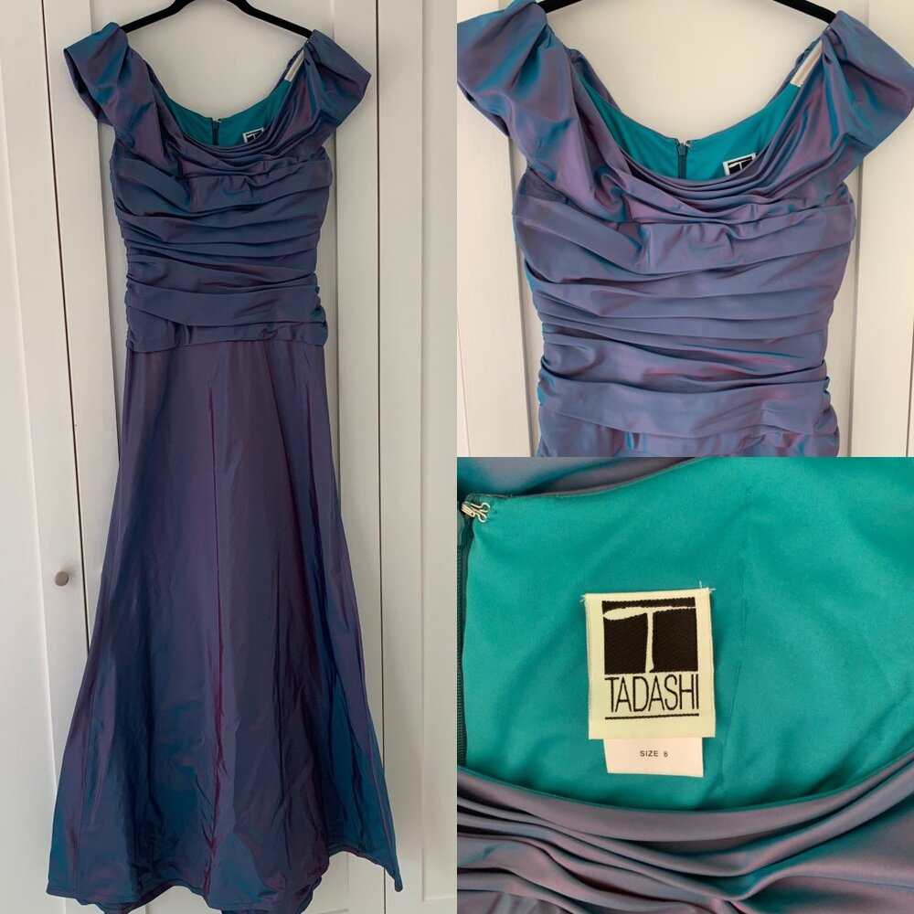 Tadashi Shoji shot silk taffeta gown! Stunning color and cut! Size 8.